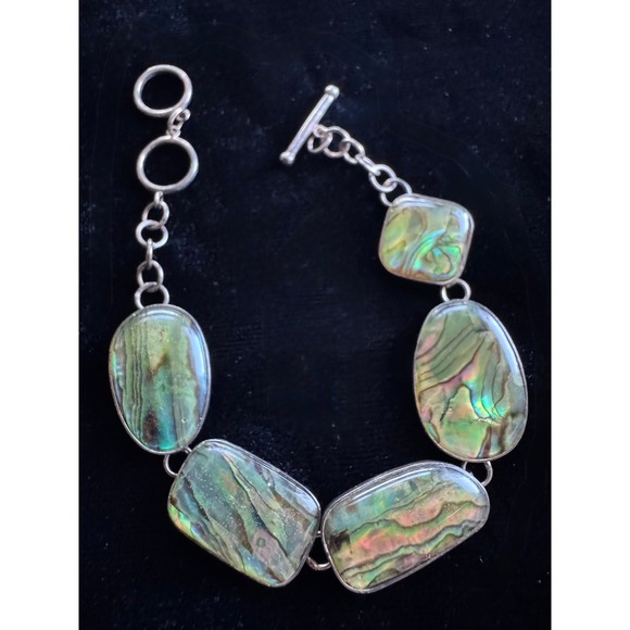 Unknown Jewelry - LUC Lucas Lameth Bracelet 925 Silver Abalone Shell Toggle Link 6.75-7.75 11.3g